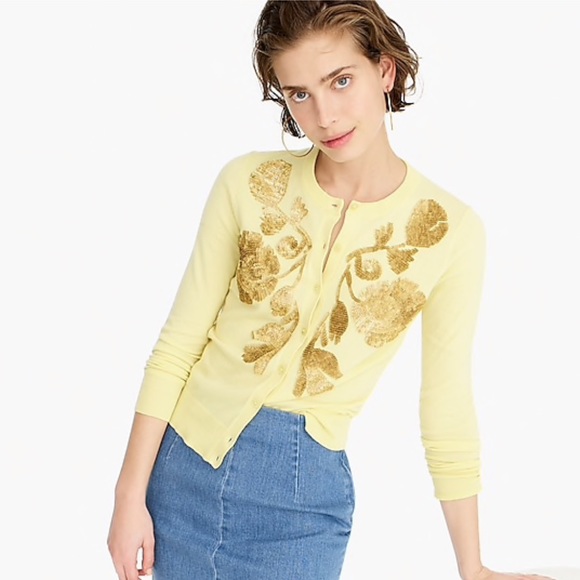 sequin floral embroidered cotton jackie cardigan sweater